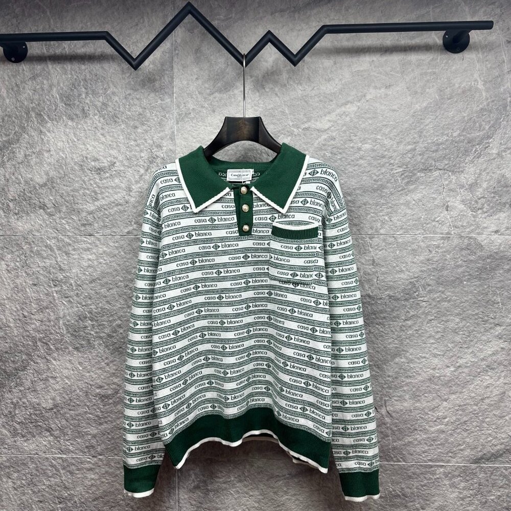 Casablanca Logo-monogrammed Wool-blend Polo Jumper Green